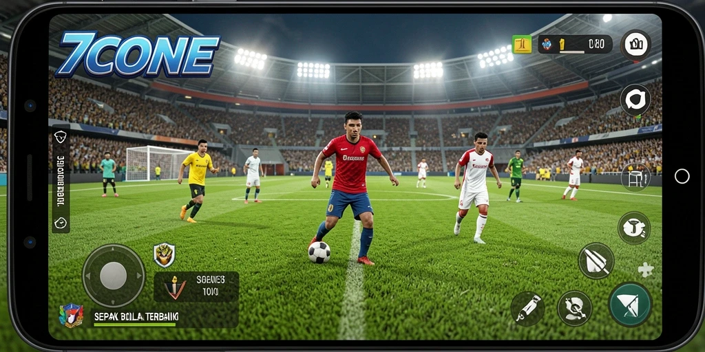 Screenshot menampilkan aksi seru dalam permainan sepak bola.