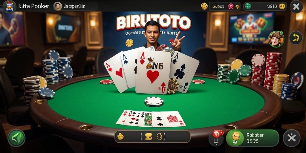 Tampilan gameplay seru di BIRUTOTO dengan pemain berkompetisi di meja Poker.