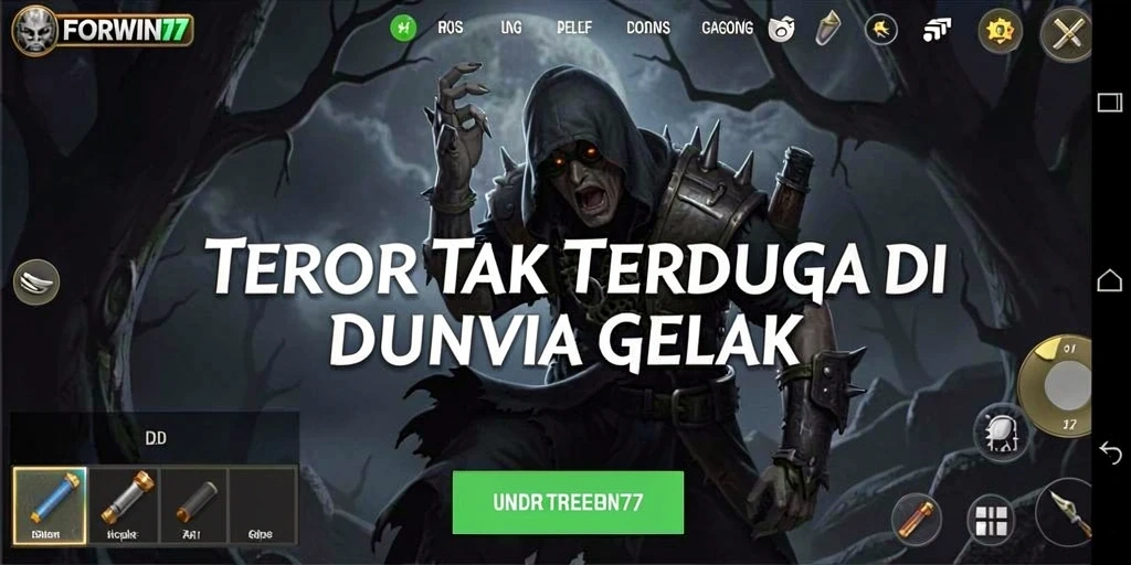 Tangkapan layar gameplay FORWIN77 memperlihatkan momen mencekam saat menjelajahi lingkungan gelap.