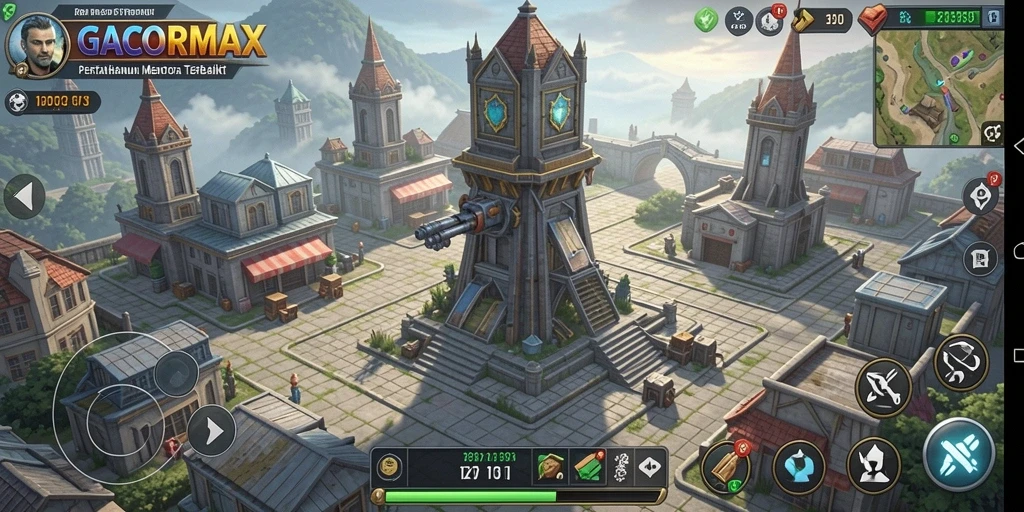 Screenshot gameplay dengan aksi Tower Defense yang mendebarkan.