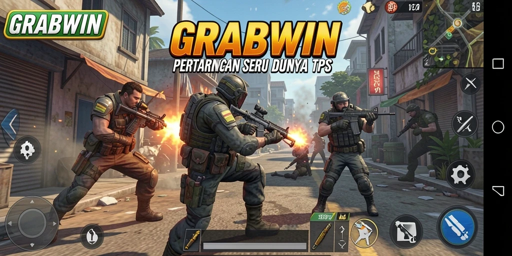 Tampilan menarik gameplay GRABWIN dalam pertempuran TPS.