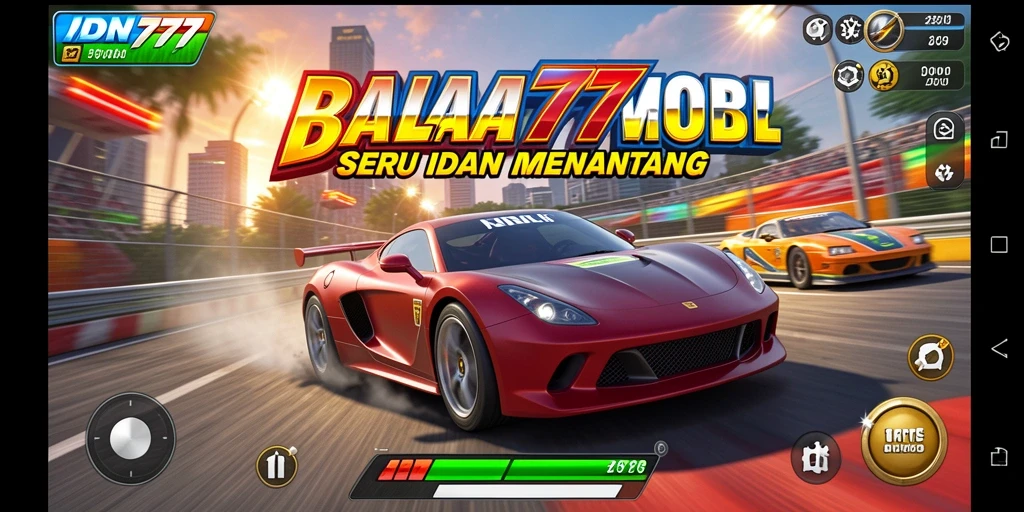 Gameplay IDN777 menampilkan balapan yang seru dengan mobil cepat.