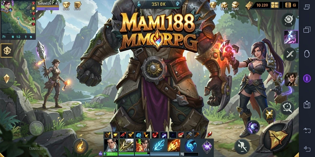 Screenshot utama MAMI188 menunjukkan pertarungan seru di dunia MMORPG.