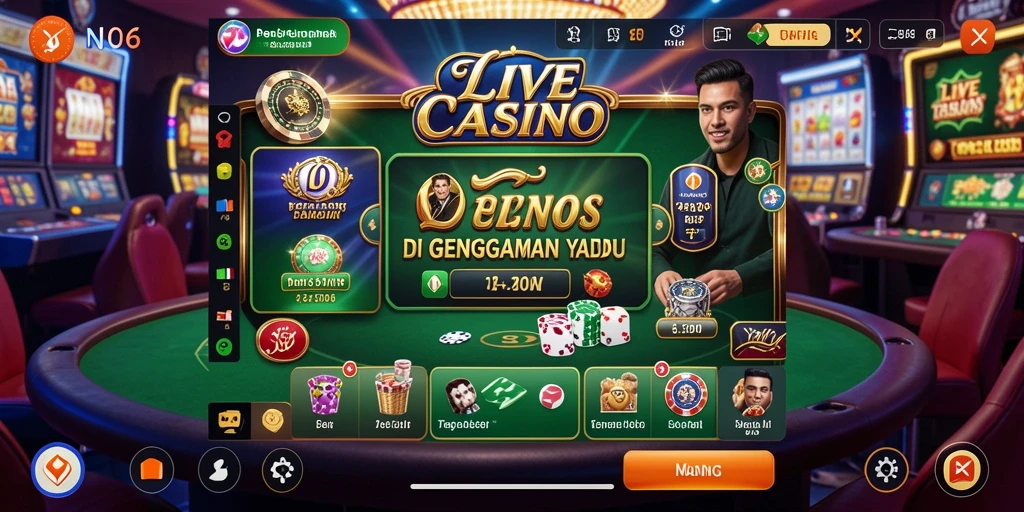 Tampilan gameplay N06 dengan dealer live yang berinteraksi dengan pemain.
