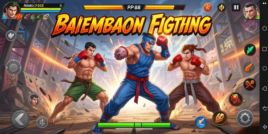 Tampilan gameplay seru dalam PP88 dengan karakter bertarung di arena.