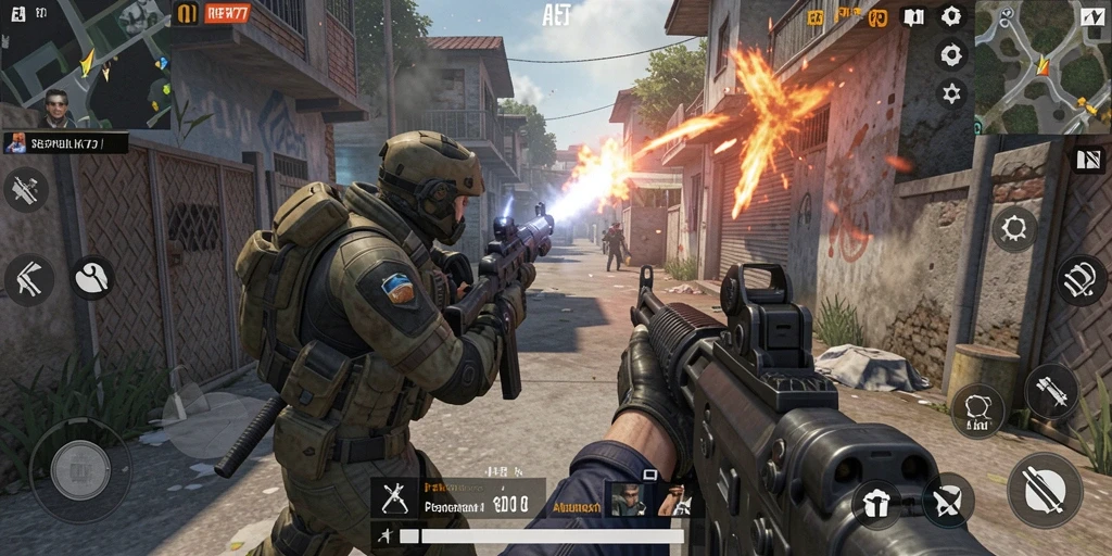 Tangkapan layar gameplay <strong>REPUBLIK77</strong> menunjukkan aksi menegangkan dalam pertempuran FPS.