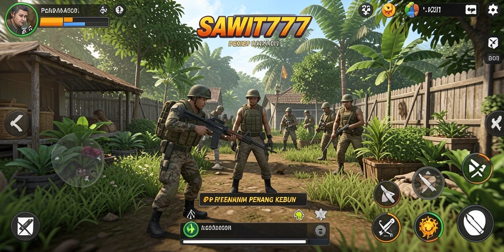 Screenshot gameplay SAWIT777 menampilkan menara pertahanan melawan gelombang musuh.