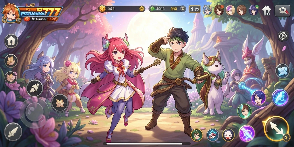 Screenshot dari gameplay SJO777 yang penuh warna dan karakter Anime.