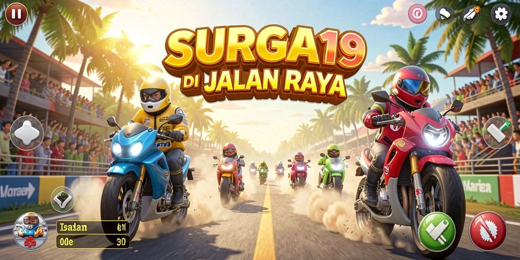 Tampilan gameplay menegangkan dalam balapan SURGA19 yang seru.