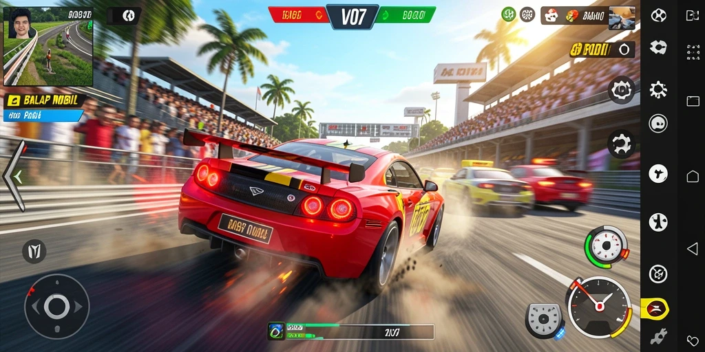 Screenshot gameplay V07 yang menunjukkan aksi balap yang mendebarkan.